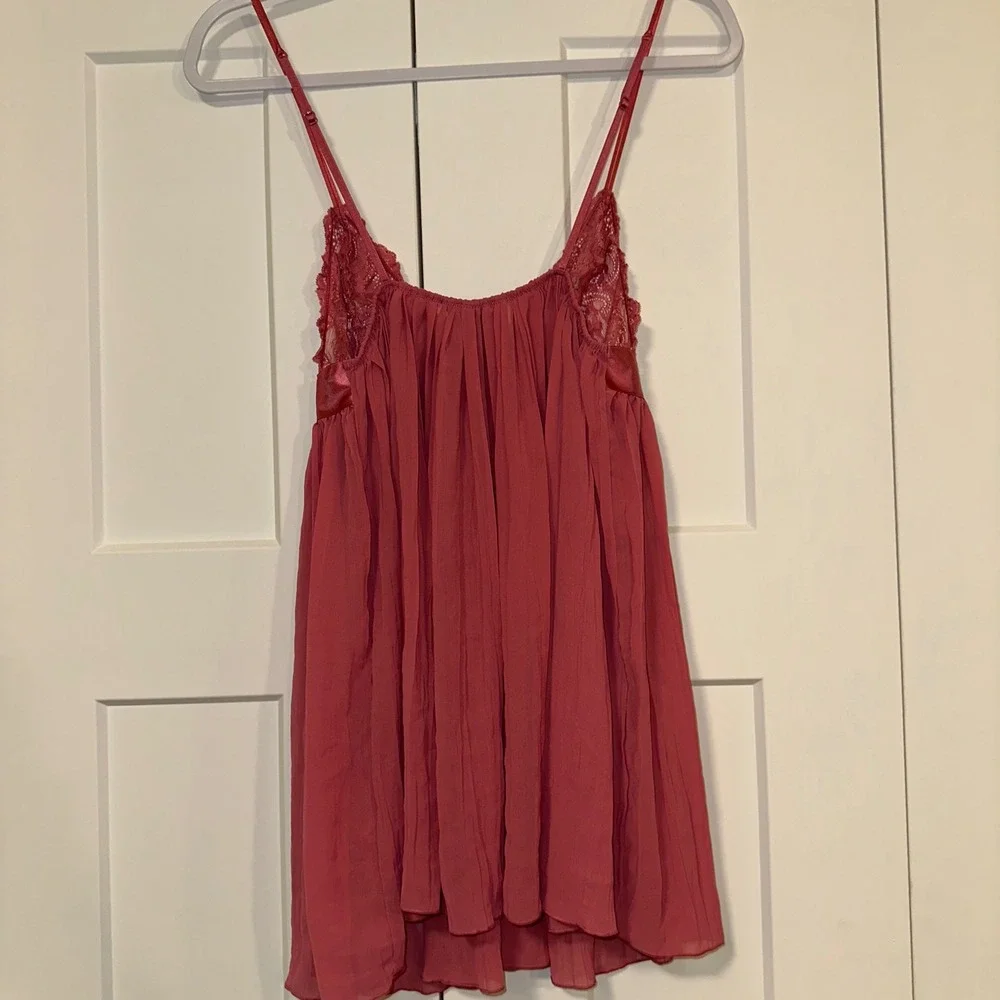 Victoria's Secret Pleated‎ Babydoll Lingerie Lace Trim Ribbon Bow Maroon Size M